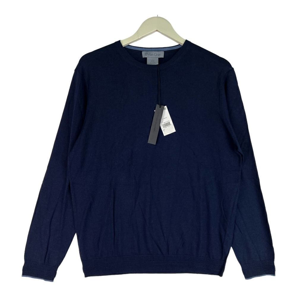 New Dylan Gray Men Navy Blue Classic Wool Sweater Crew Neck Pullover Sweatshirt